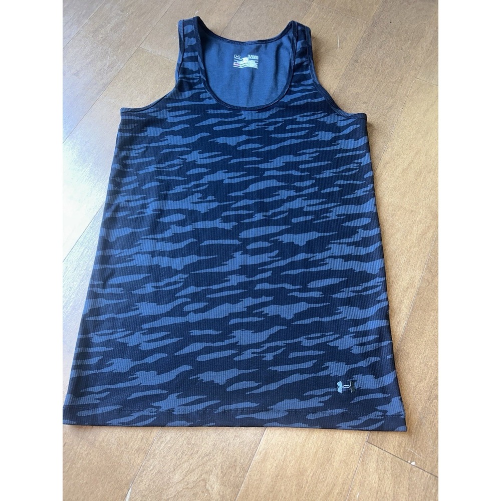 Under Armour Black Gray Camo Long Tank Top Women's XL Fitted
